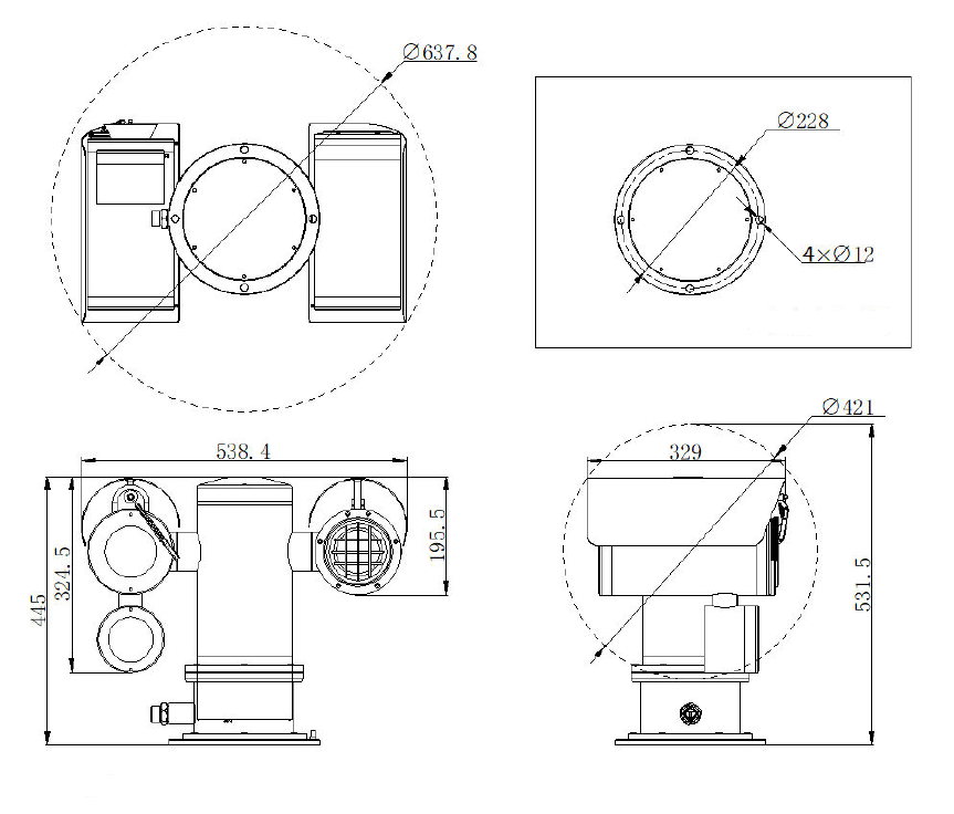 Hikvision DS-2TD6537T-50H4LX/W – Originale Maßzeichnung des Herstellers
