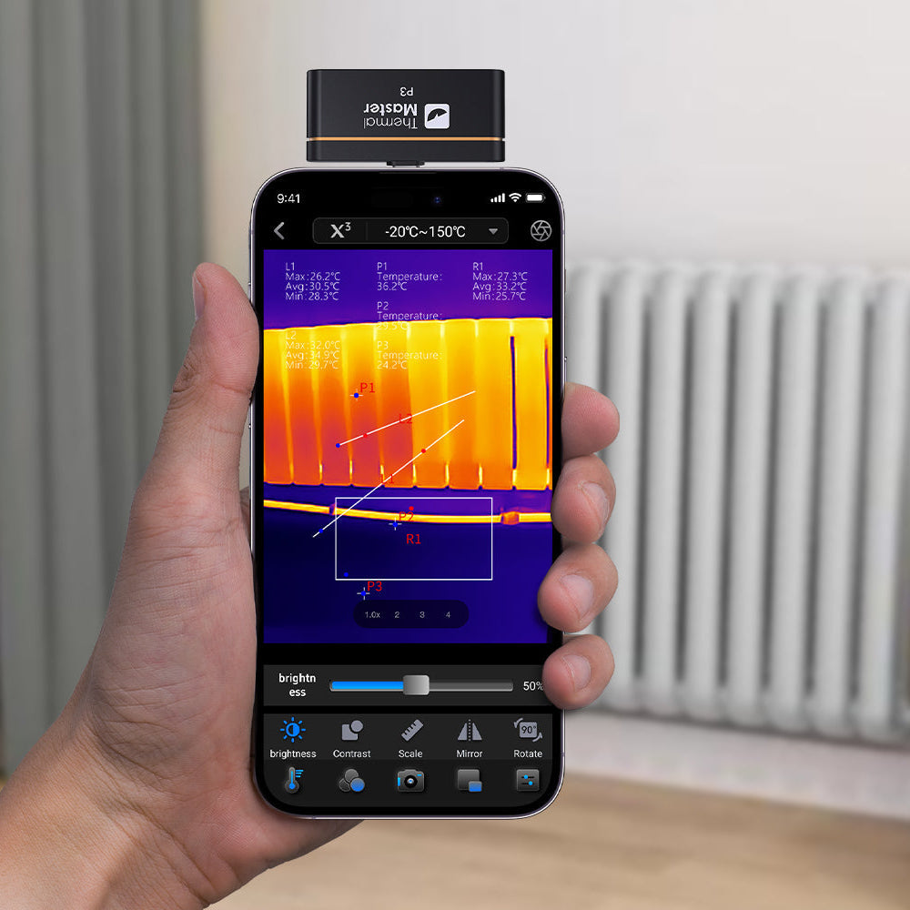 Thermal Master P3 PCB Master – P3 am Smartphone bei einer Heizkörperprüfung